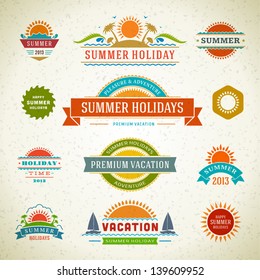 Retro summer labels and signs. Summer holidays typography. Vector illustration design elements.