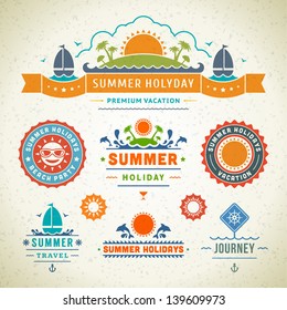 Retro summer labels and signs. Summer holidays typography. Vector illustration design elements.