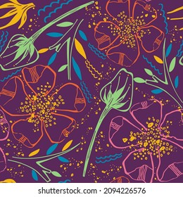 Retro summer love 70's style palette floral pattern. Great for textile, fabric, wrapping use.