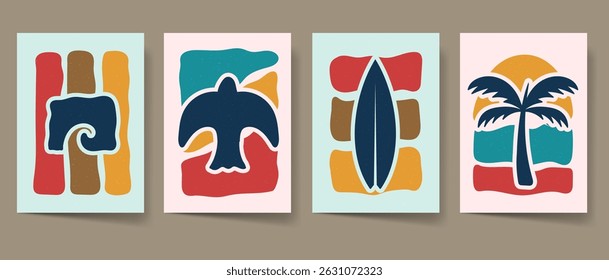 Retro summer paradise beach graphic set