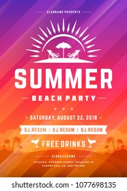 Retro summer party design poster or flyer on abstract background. Night club event typography. Vector template illustration. Included 3 backgrounds with color variation.