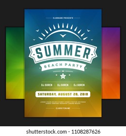 Retro summer party design poster or flyer on abstract background. Night club event typography. Vector template illustration. Included 3 backgrounds with color variation.