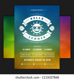 Retro summer party design poster or flyer on abstract background. Night club event typography. Vector template illustration. Included 3 backgrounds with color variation.