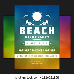 Retro summer party design poster or flyer on abstract background. Night club event typography. Vector template illustration. Included 3 backgrounds with color variation.