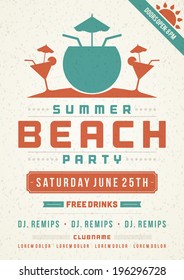 Retro summer party design poster or flyer. Night club event typography. Vector template illustration. 