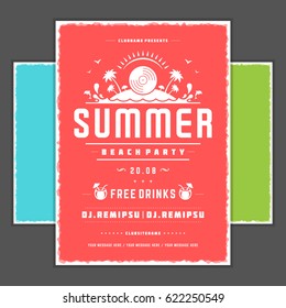 Retro summer party design poster or flyer. Night club event typography. Vector template illustration EPS 10. Included 3 backgrounds with color variation.