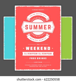 Retro summer party design poster or flyer. Night club event typography. Vector template illustration EPS 10. Included 3 backgrounds with color variation.