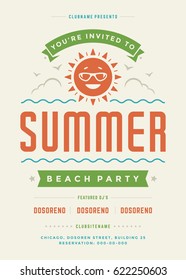 Retro summer party design poster or flyer. Night club event typography. Vector template illustration EPS 10. 
