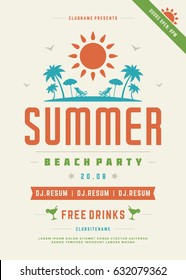 Retro summer party design poster or flyer. Night club event typography. Vector template illustration EPS 10.