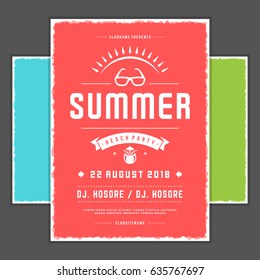 Retro summer party design poster or flyer. Night club event typography. Vector template illustration EPS 10. Included 3 backgrounds with color variation.