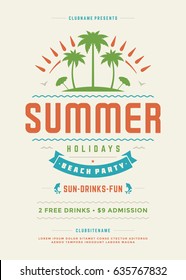 Retro summer party design poster or flyer. Night club event typography. Vector template illustration EPS 10.