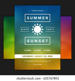 Retro summer party design poster or flyer on abstract background. Night club event typography. Vector template illustration EPS 10. Included 3 backgrounds with color variation.