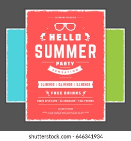 Retro summer party design poster or flyer. Night club event typography. Vector template illustration EPS 10. Included 3 backgrounds with color variation.