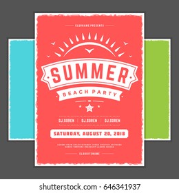 Retro summer party design poster or flyer. Night club event typography. Vector template illustration EPS 10. Included 3 backgrounds with color variation.
