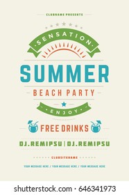 Retro summer party design poster or flyer. Night club event typography. Vector template illustration EPS 10.