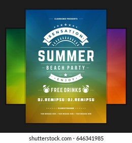 Retro summer party design poster or flyer on abstract background. Night club event typography. Vector template illustration EPS 10. Included 3 backgrounds with color variation.