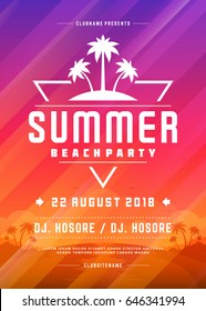 Retro summer party design poster or flyer on abstract background. Night club event typography. Vector template illustration EPS 10.