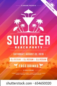 Retro summer party design poster or flyer on abstract background. Night club event typography. Vector template illustration EPS 10.