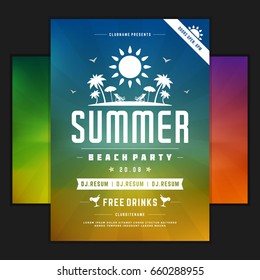 Retro summer party design poster or flyer on abstract background. Night club event typography. Vector template illustration EPS 10. Included 3 backgrounds with color variation.
