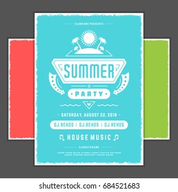 Retro summer party design poster or flyer. Night club event typography. Vector template illustration EPS 10. Included 3 backgrounds with color variation.