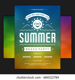 Retro summer party design poster or flyer on abstract background. Night club event typography. Vector template illustration EPS 10. Included 3 backgrounds with color variation.