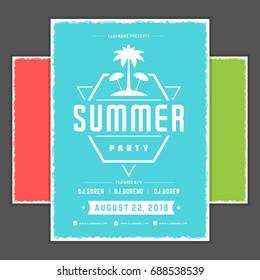 Retro summer party design poster or flyer. Night club event typography. Vector template illustration. Included 3 backgrounds with color variation.