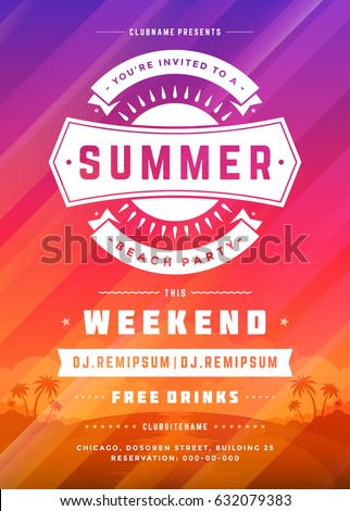 retro summer party design poster flyer image vectorielle de stock