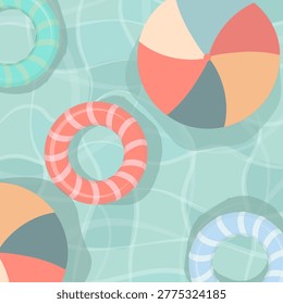 Retro Summer Pattern with Beach Balls and Rings, Hand Drawn
Seamless retro style summer pattern with beach balls and float rings.
