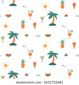 Retro summer pattern with simple shapes. On a white background. Factory textile.