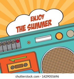 Retro summer poster with boombox