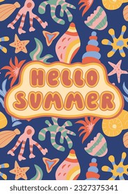 Afiche de Verano Retro. Ilustración vectorial de la plantilla de diseño de la fiesta de verano.