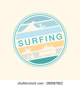 Retro Summer Poster. T-shirt Graphics. Surfing. Vector Illustration