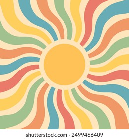 Retro summer ray background in flat style. Sunburst vector illustration on isolated background. Sunshine sign business concept.