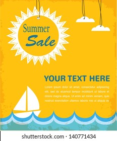 retro summer sale poster, infographic illustration