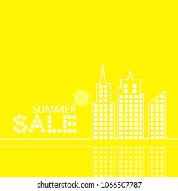 Retro Summer Sale Vector Illustration of Abstract Town in Flat Design Style