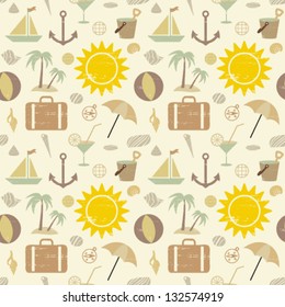 Retro summer and sea related seamless pattern