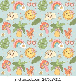 Retro Summer Seamless Pattern Playful Groovy and Colorful Repeat background Design