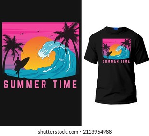 Retro summer time t-shirt design template