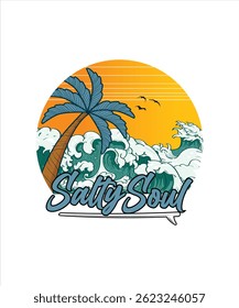 Retro Verão T-shirt Design Salty Soul