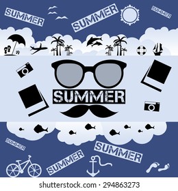 Retro summer vector flat illustration icons