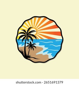 Vibes de verão retro, Praia retrô, Design de sublimação, Download digital Tropical Sunset Summer Shirt Design
