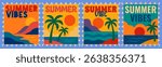 Retro Summer Vibes Postage Stamp Set with Tropical Landscapes