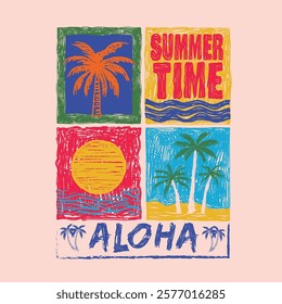 retro Summer vibes t shirt design. vintage graphic tee. tropical prints. aloha type text graphics. hand drawn beach prints. summer print design. summer time. girls graphics. sketch design