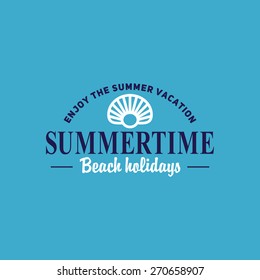 Retro summer vintage label on colorful background. Tropical paradise, beach vacation, adventure and travel