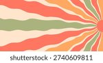 Retro sun burst pattern with yellow and orange waves creates a groovy sunshine burst. sun and ray form a bold y2k background in horizontal orientation, perfect for vintage style.