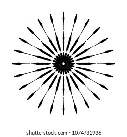 Retro Sun burst shape. Vintage logo, label, badge. Vector design element, isolated. Minimal black firework burst.