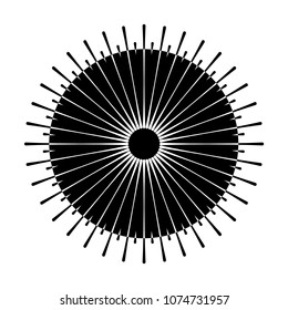 Retro Sun burst shape. Vintage logo, label, badge. Vector design element, isolated. Minimal black firework burst.