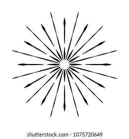 Retro Sun burst shape. Vintage logo, label, badge. Vector design element, isolated. Minimal black firework burst.