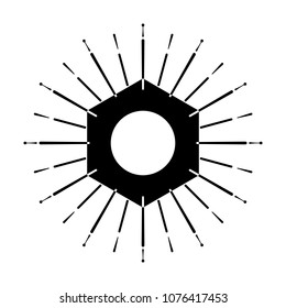 Retro Sun burst shape. Vintage logo, label, badge. Vector design element, isolated. Minimal black firework burst.