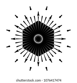 Retro Sun burst shape. Vintage logo, label, badge. Vector design element, isolated. Minimal black firework burst.